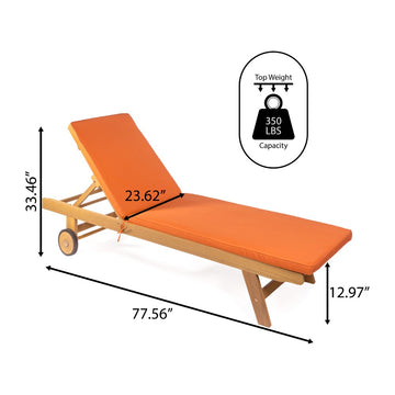 Mallorca 77.56"x23.62" Modern Classic Adjustable Acacia Wood Chaise Outdoor Lounge Chair with Cushion & Wheels - JONATHAN Y